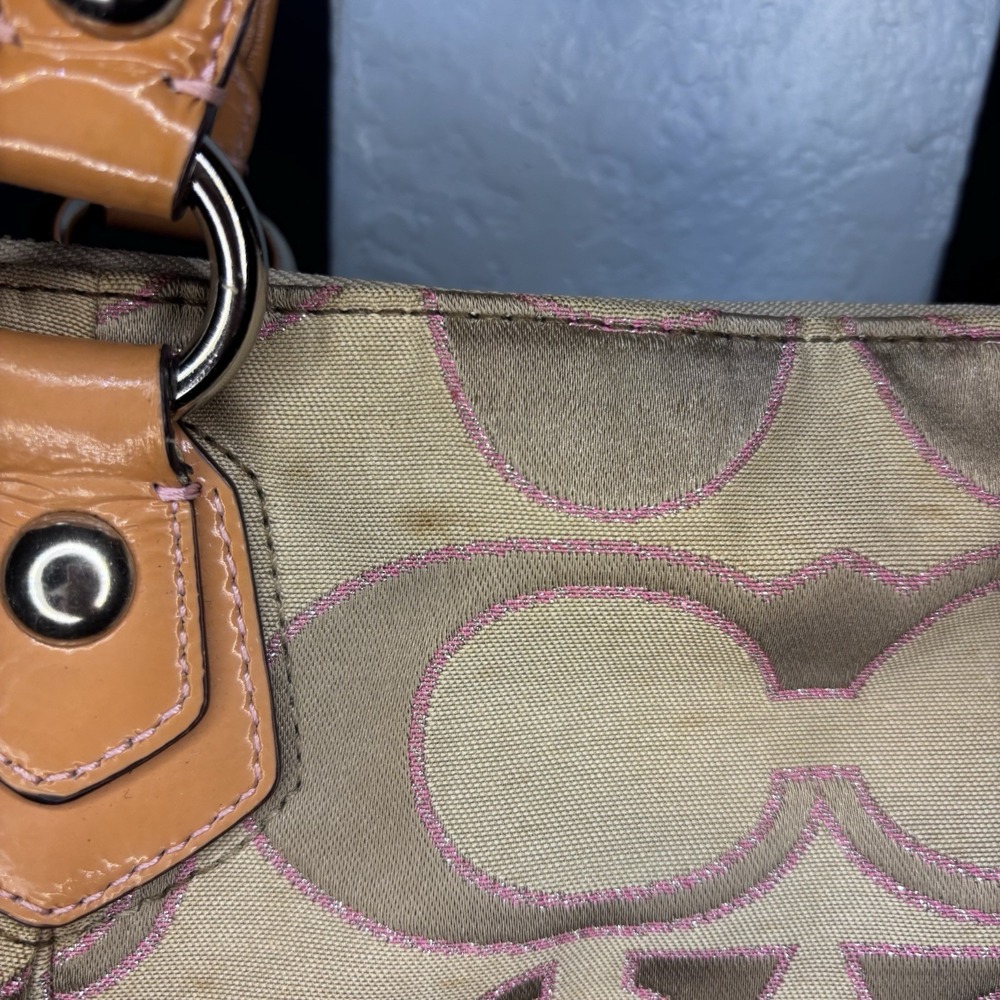 Coach Vintage Poppy Shoulder Bag Logo Beige Pink Glitter Sparkle jaquard - Picture 6 of 12